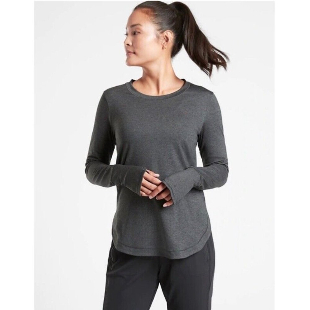 Athleta Uptempo Top — Long Sleeve Flowy w/ Thumb Holes Charcoal Grey 2X EUC